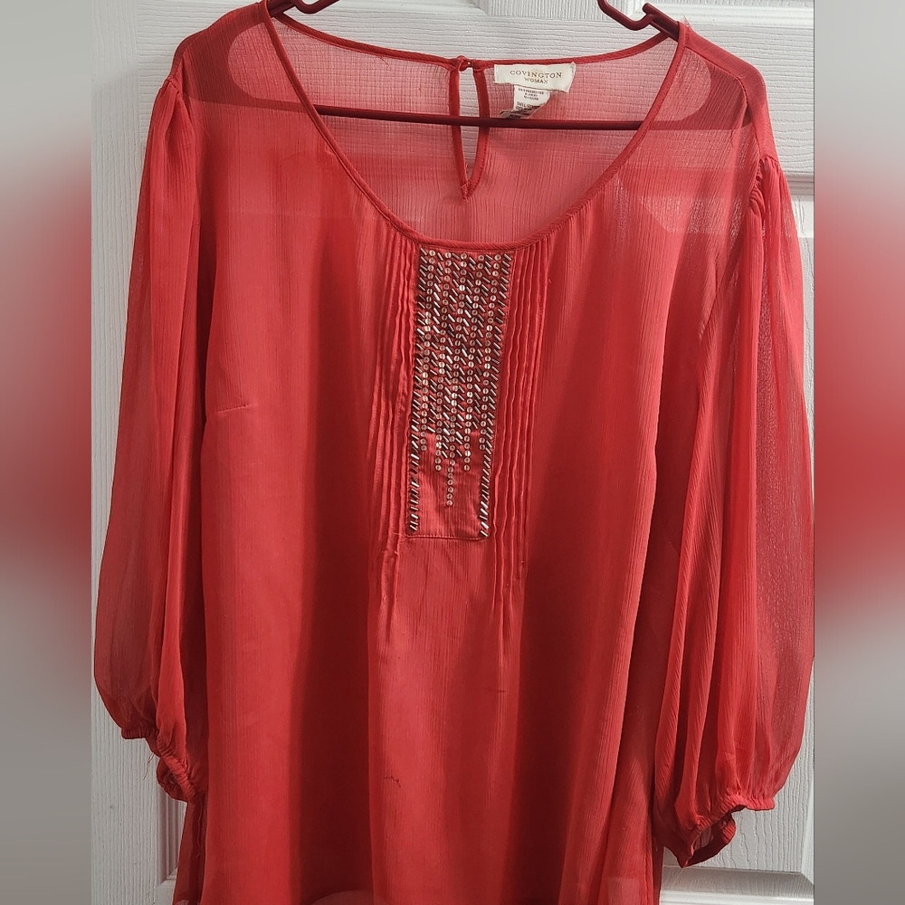 Covington Woman Orange Beaded Pintuck Tunic